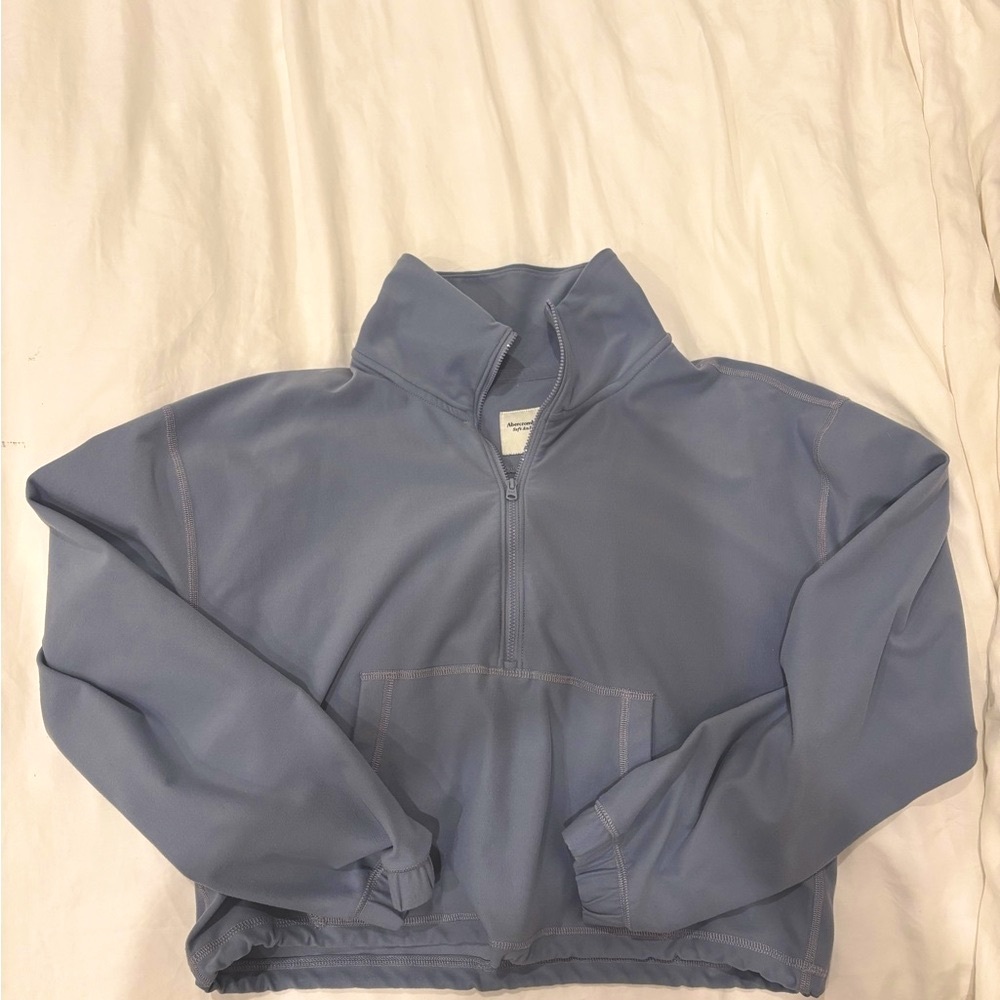 Abercrombie Blue Quarter-Zip Pullover Cropped Sweatshirt